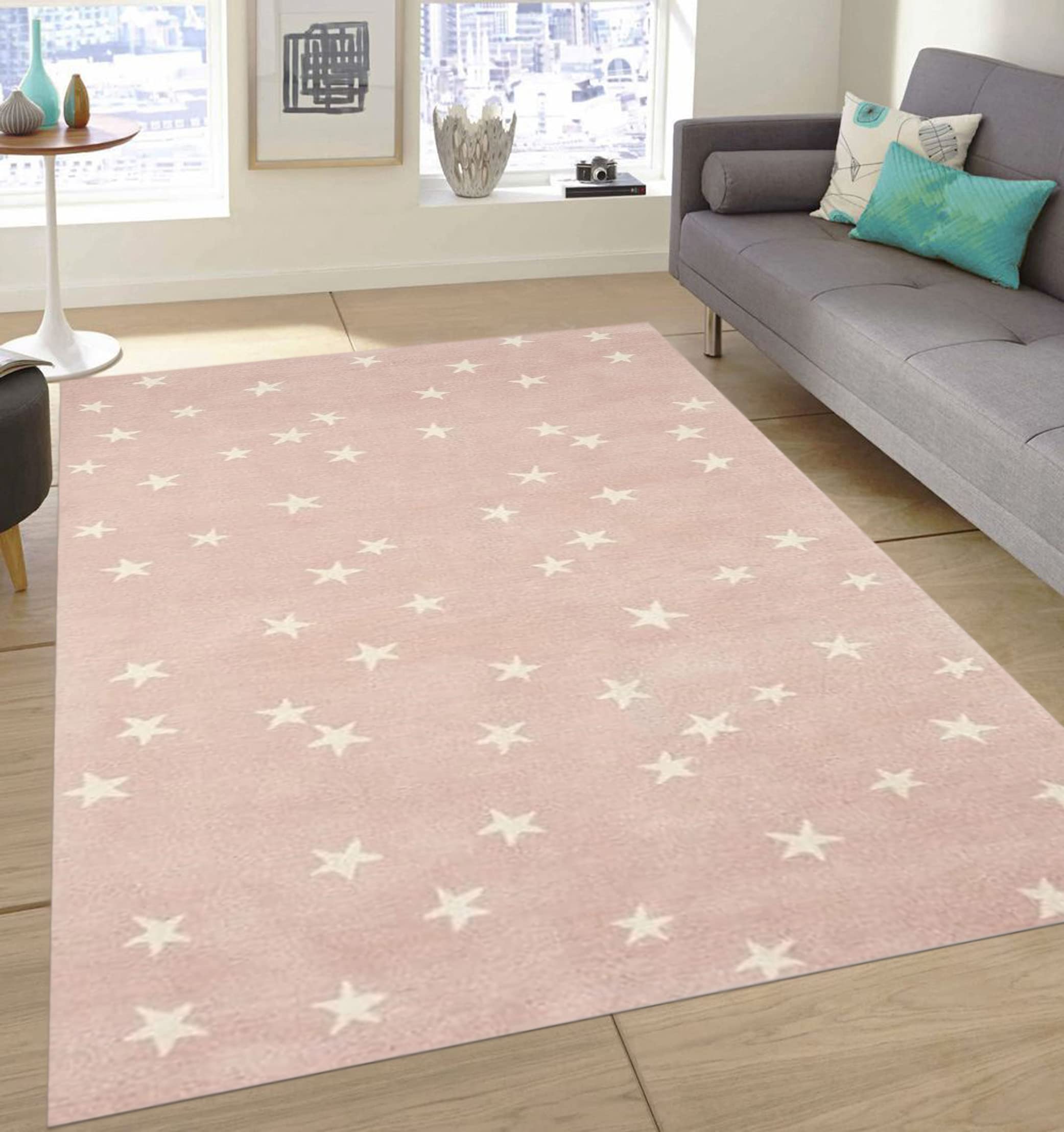 BR Industries Brother Rugs New Star Pattern Pantone Rose Water Pink Color Handmade Tufted Modern Design Woolen Area Rugs & Carpet for Bedroom & Living Room Floor (9 x 12 feet)
