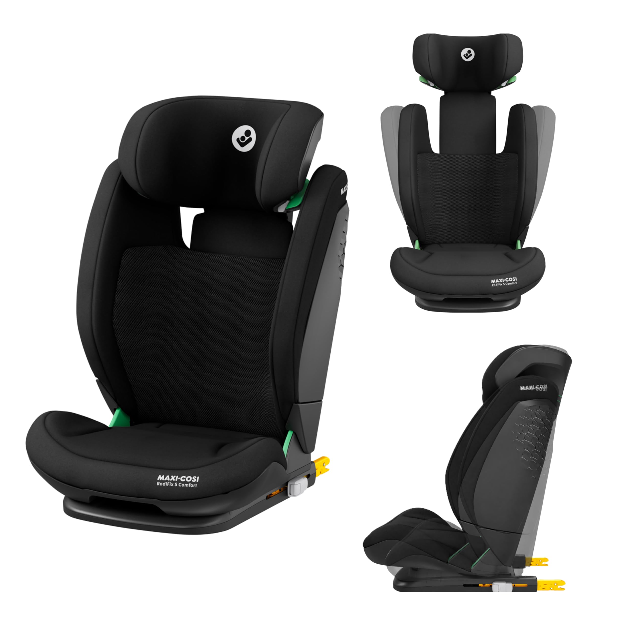 Maxi-Cosi RodiFix S Comfort i-Size, Tessuti Traspiranti, Seggiolino Auto ISOFIX Reclinabile 3 Posizioni, 3,5-12 Anni (100-150 cm), Regolabile in Altezza/Larghezza, G-CELL, AirProtect, Authentic Black