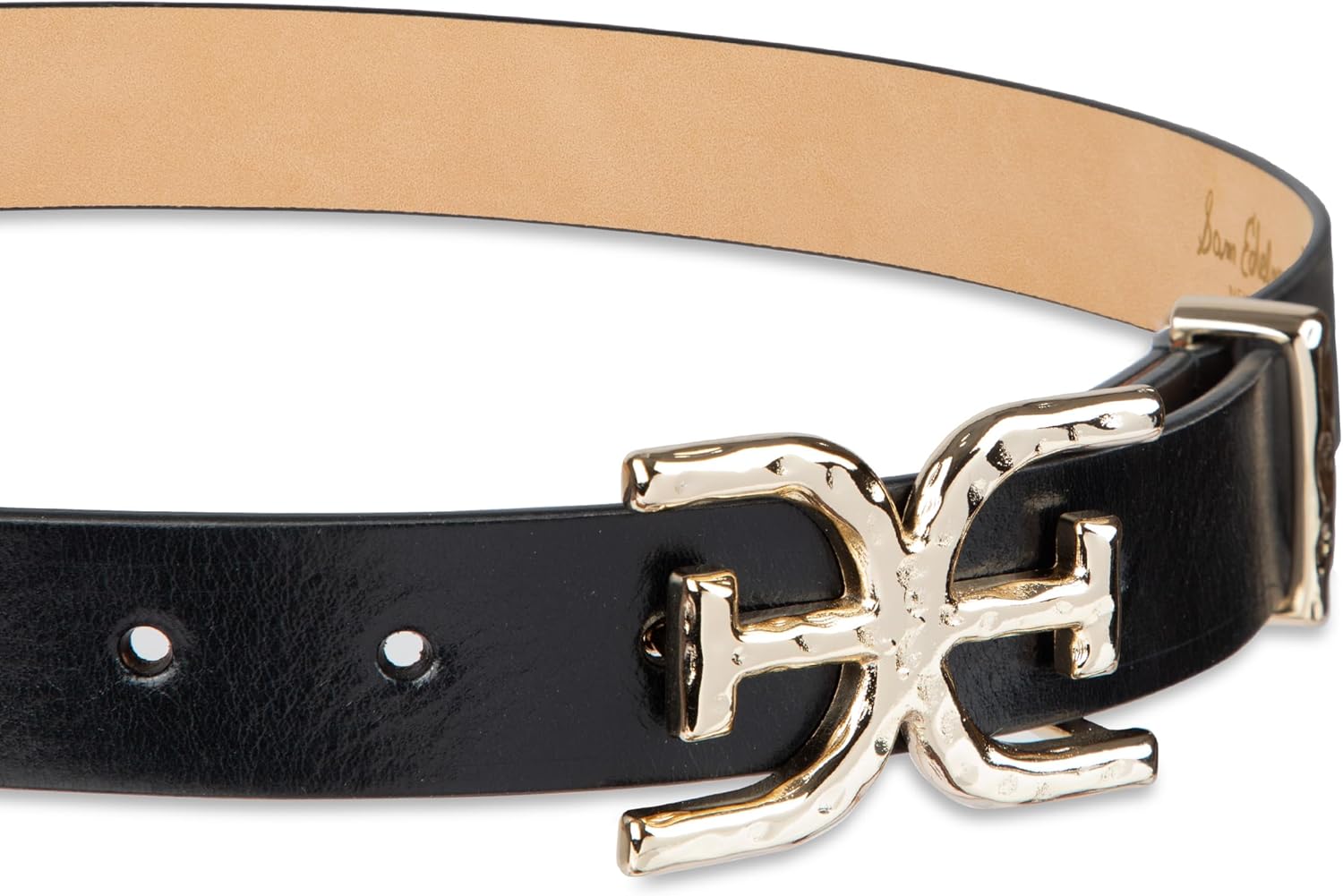 Sam Edelman womens Double-e Plaque Logo Hammered Buckle and Loop Leather Belt for Jeans, Dresses and Trousers - Image 3