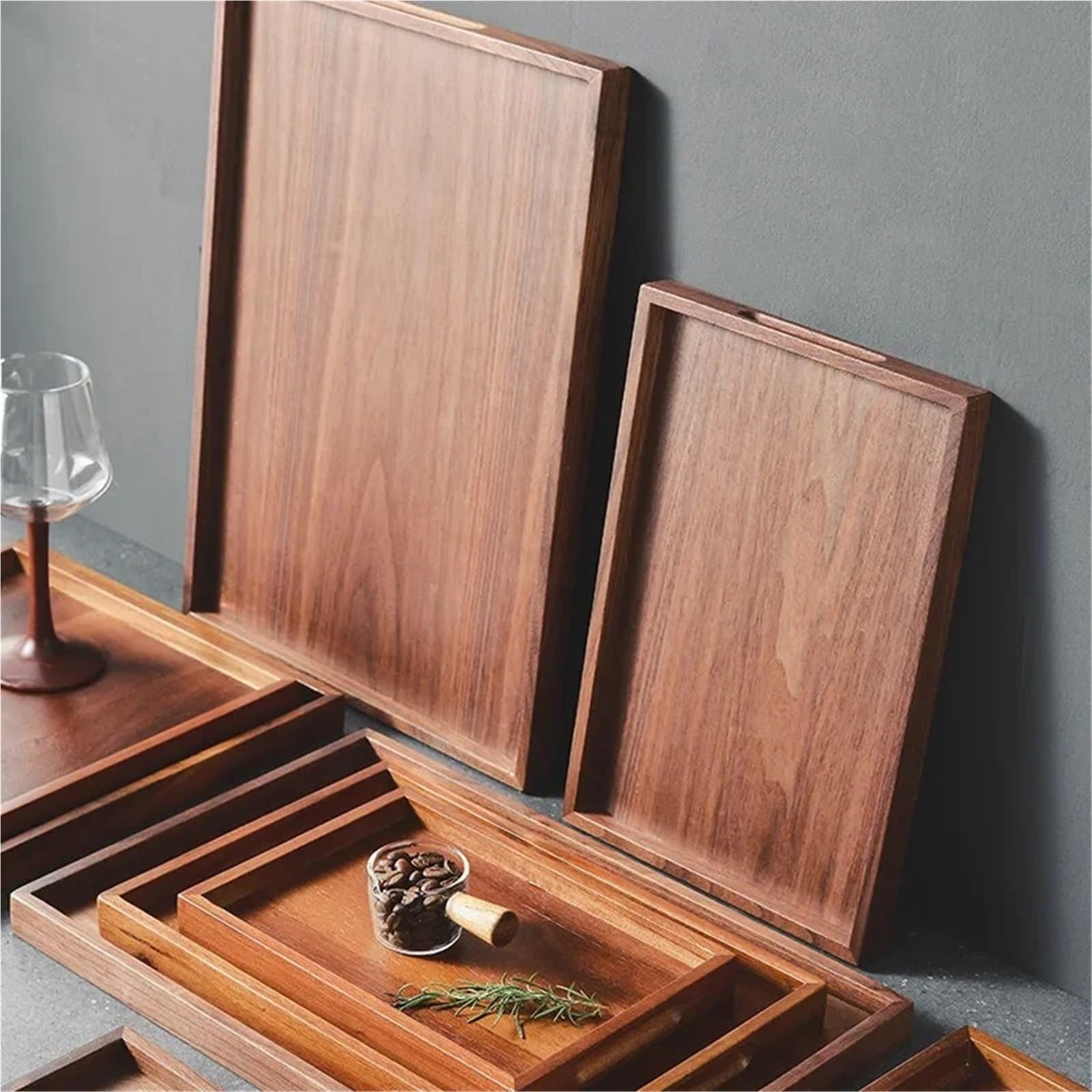 Bandeja para Mesa De Centro Bandeja de Madera Nogal for Servir, for Tazas té, platillos, bandejas, Platos Frutas, palé Almacenamiento, decoración, rectangulares for Comida(38x25.5cm)