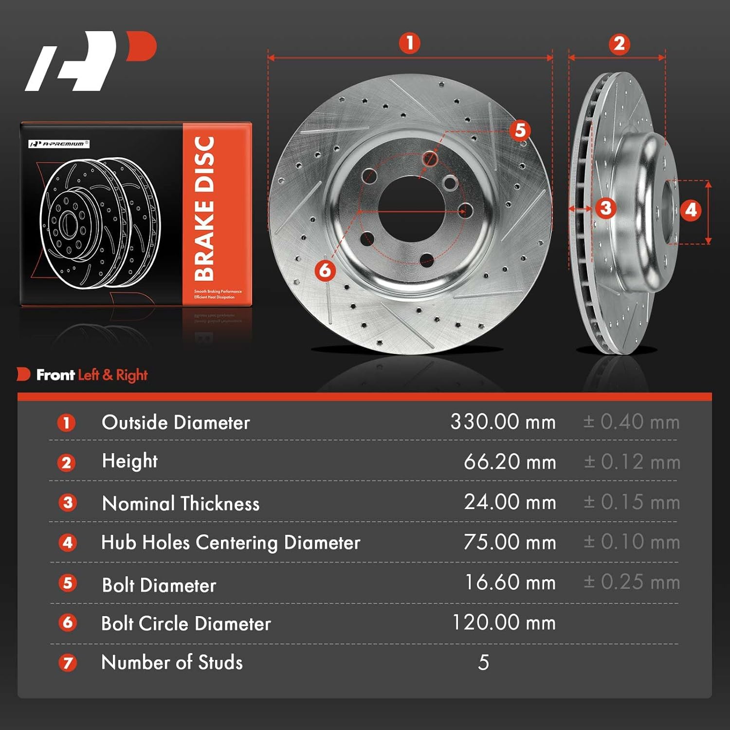A-Premium 12.99 inch (330mm) Front Drilled and Slotted Disc Brake Rotors Compatible with Select BMW Models - F10 Series 528i 2011-2016, 528i xDrive 2012-2016, 2-PC Set