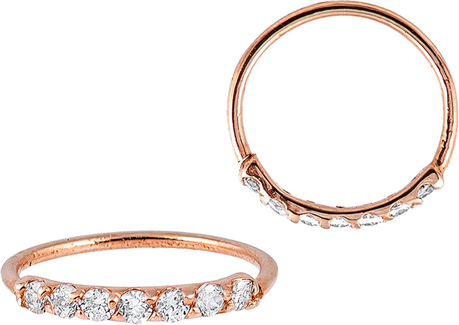 Jewelry Avalanche 925 Sterling Silver Nose Ring, 22G Nostril Hoop Ring, Helix Earring, Cartilage Earring, 9mm Inside Diameter, Prong set 7-CZ Accented