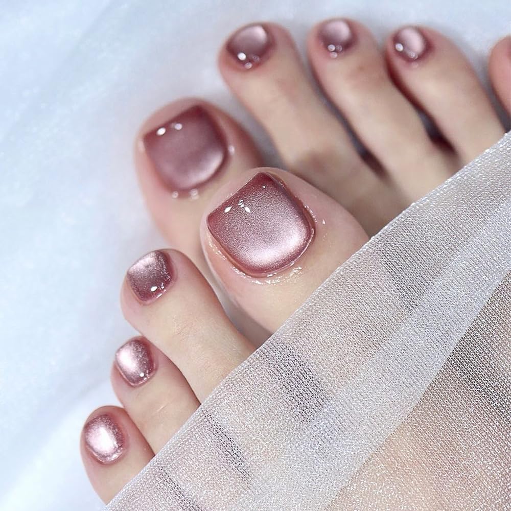 4in1 Maigitur 120Pcs Cat Eye Press on Toes Nails Square Fake Toenails Purple Wine Red Brown White Cat Eye False Toenails…