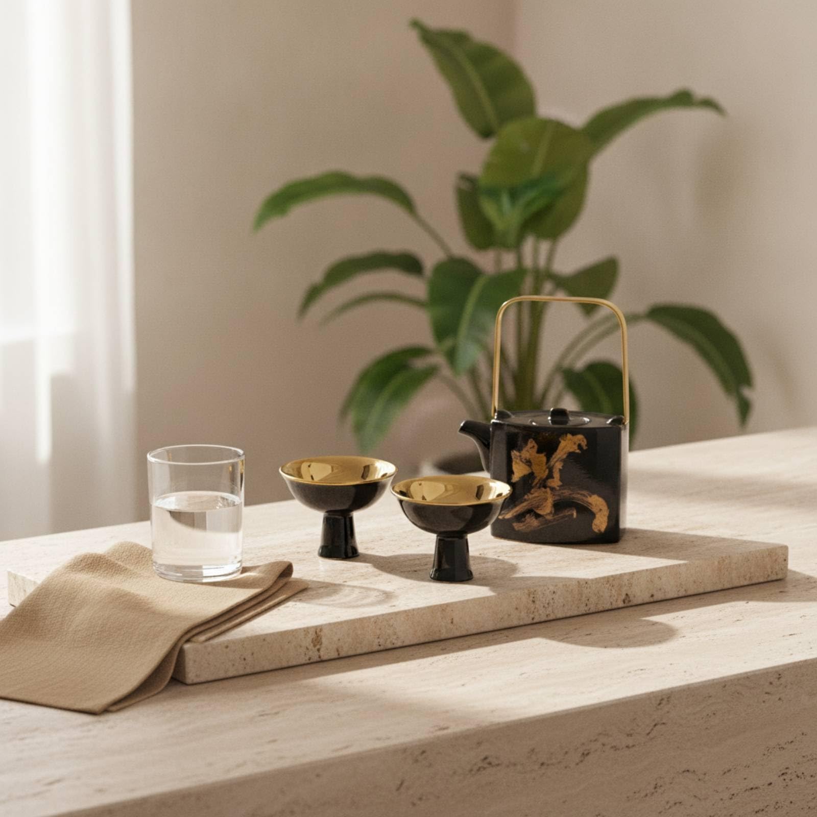 F Fityle 3 Piezas Tetera con Tazas Juego de Té Set de Cerámica Servicio de Té con Lateral y Asa de Arco Tono Metal Adecuada para Reuniones Pequeñas Pausa de Trabajo, style to 2