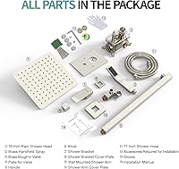 Vista 9 de SR SUN RISE Juego de grifo de ducha cuadrado para baño, cabezal de ducha de lluvia con rociador de mano montado en la pared, accesorios de ducha