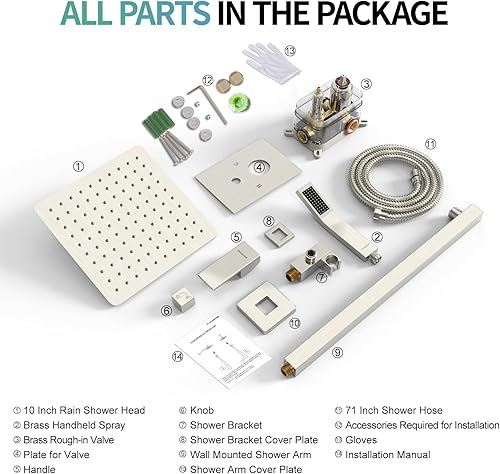 Miniatura 9 de SR SUN RISE Juego de grifo de ducha cuadrado para baño, cabezal de ducha de lluvia con rociador de mano montado en la pared, accesorios de ducha