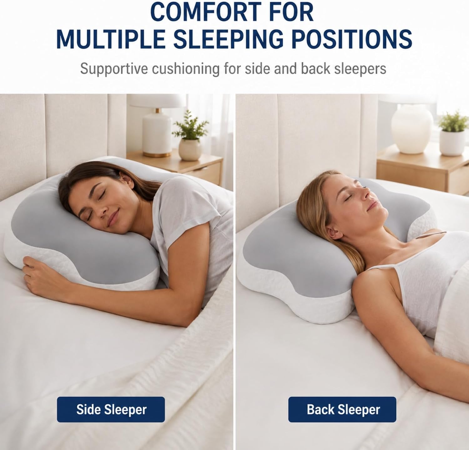 Gray Memory Foam Pillow for Sleeping Neck & Shoulder Support, 23x12 Inch