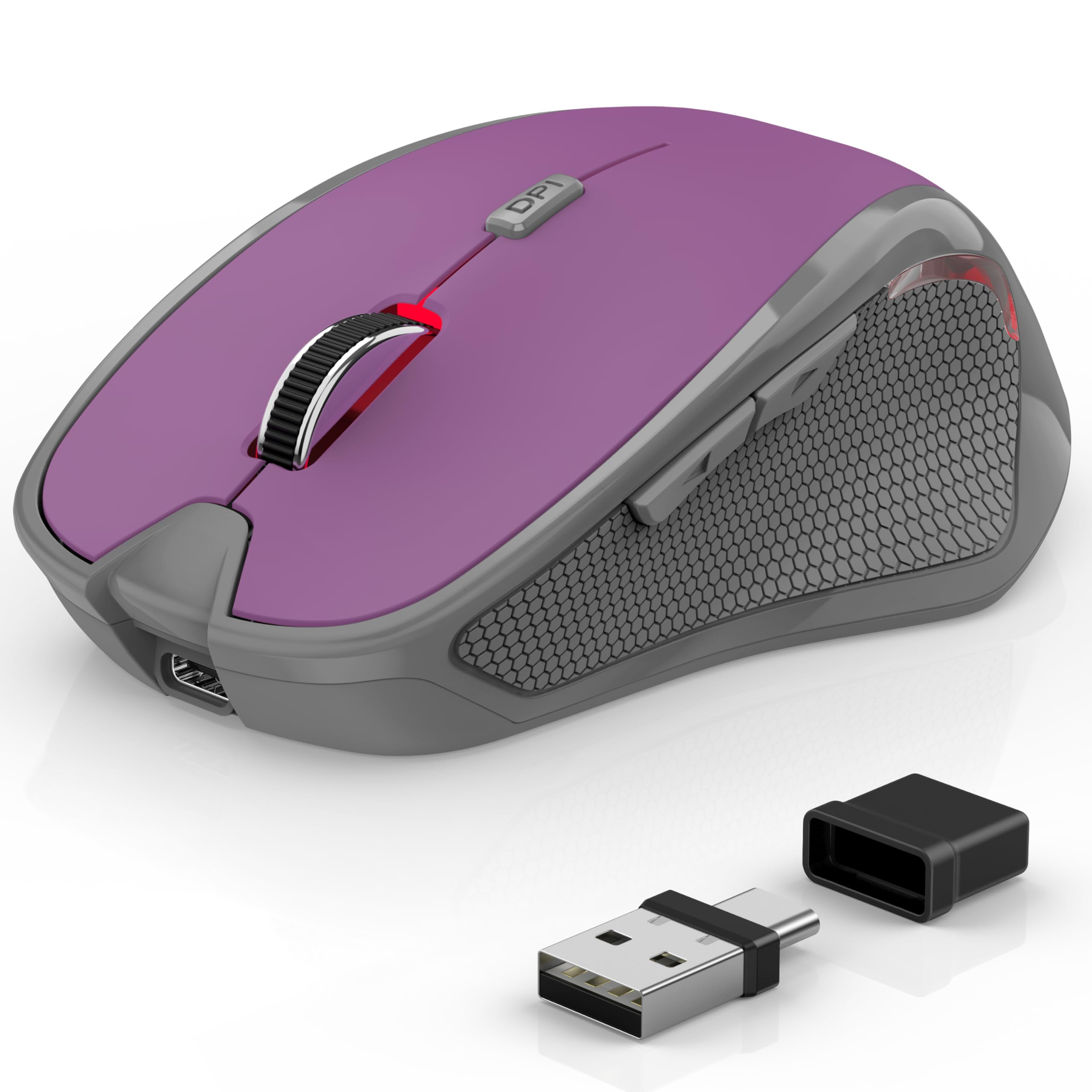 Azmall Ergonomische Maus Kabellos für Laptop/PC/MacBook/iPad, 2.4GHz & Bluetooth Büro Stumme Funkmaus, 1600 DPI Optical Tracking Für Links und Rechtshänder (Violett, Silent Kabellose Maus)
