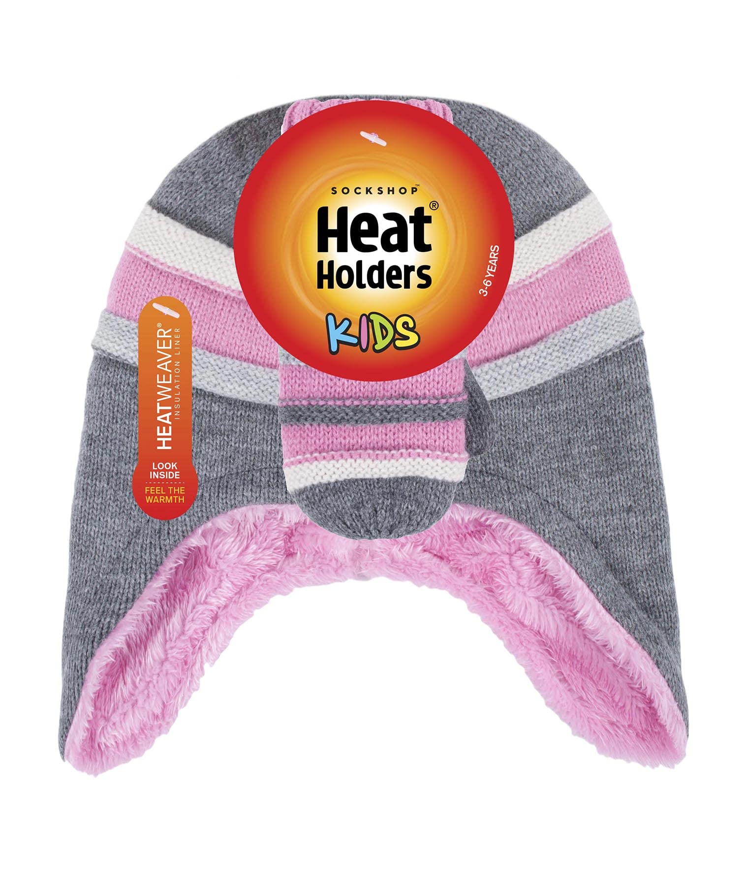 HEAT HOLDERS - Girls Cozy Winter Warm Beanie Hat and Mittens Set (3-6 Years, Pebble Grey)