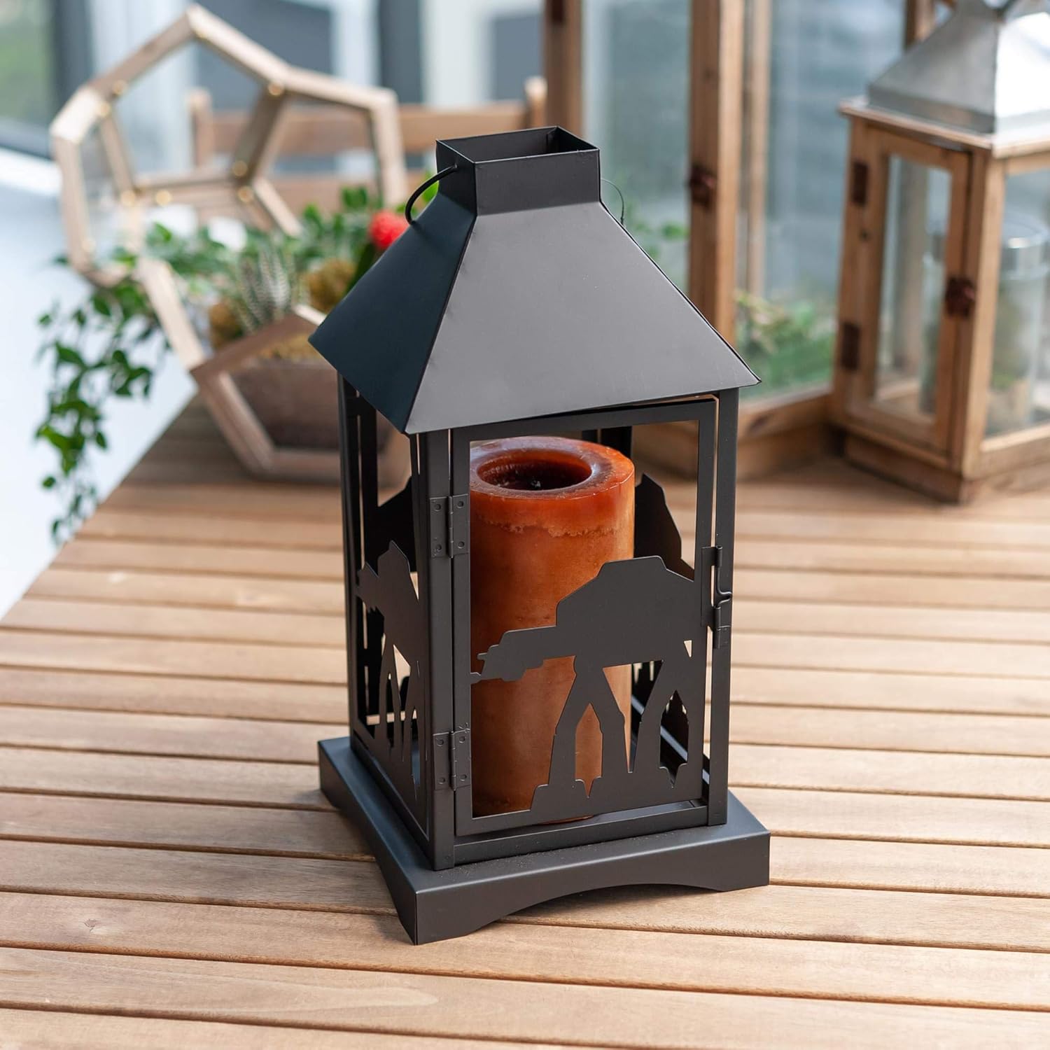 Seven20 Star Wars Stamped Lantern | Black Die-Cut Imperial AT-AT Walker | Indoor & Outdoor Use | Tall Frame - 14 Inches Tall