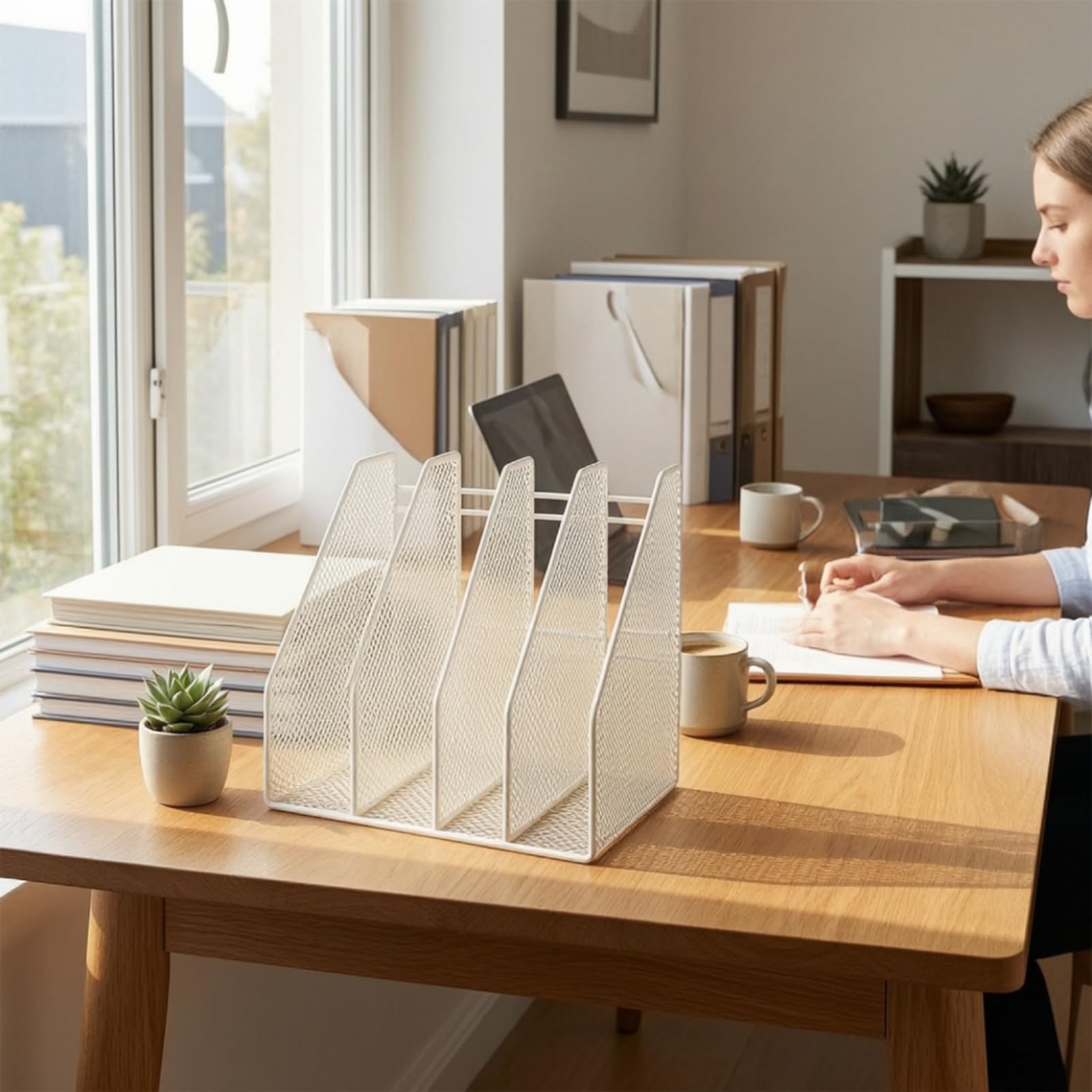 Organizzatore da Scrivania Schedario Portadocumenti Portariviste Vassoio Lettere con 6 Scomparti in Ferro a Rete Base Stabile Salva Spazio Adatto per, Oro, style to 1