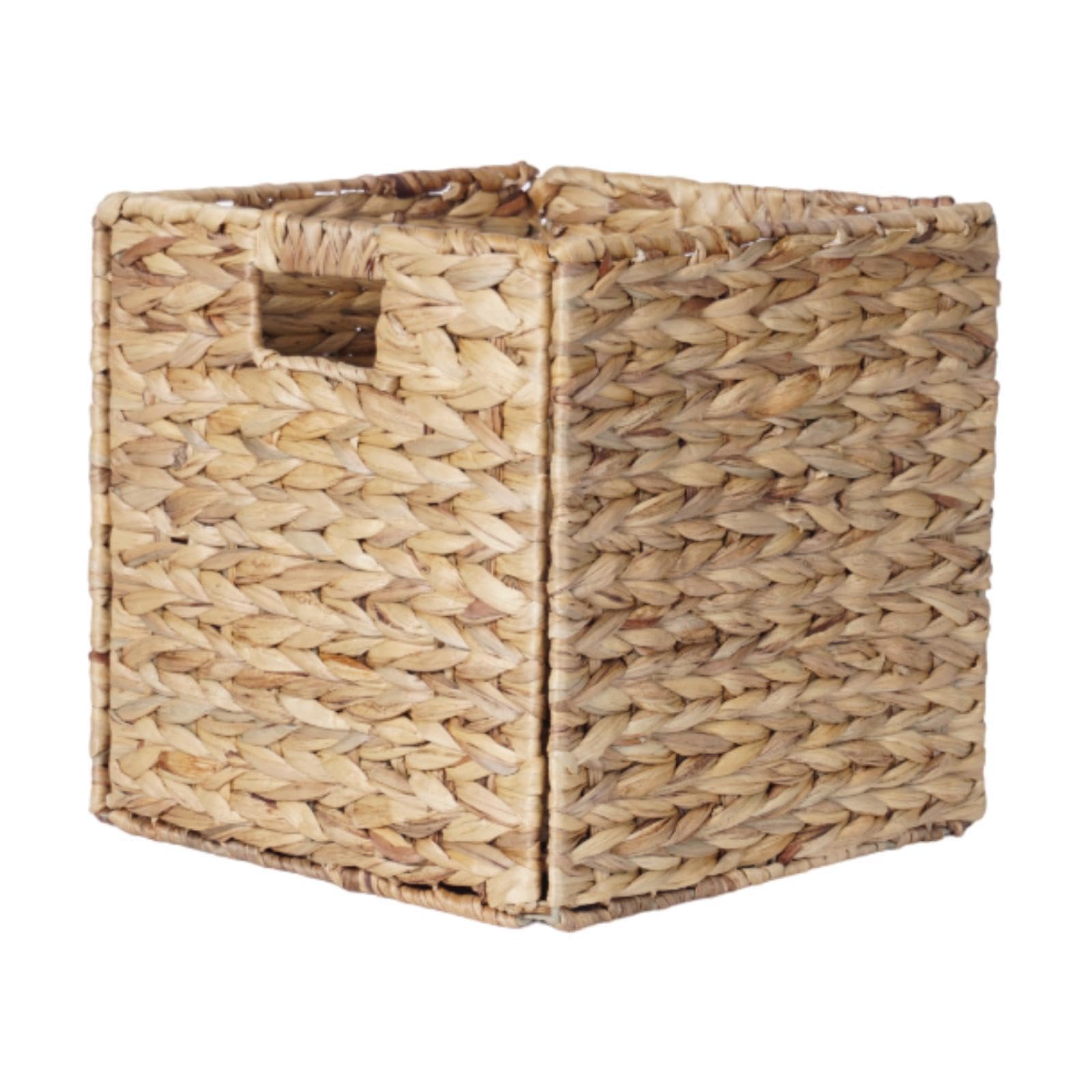 Cesta de almacenamiento plegable de jacinto, organizador almacenamiento para dormitorio, escritorio, 30 x 30 x cm , Natural , 30x30x30cm