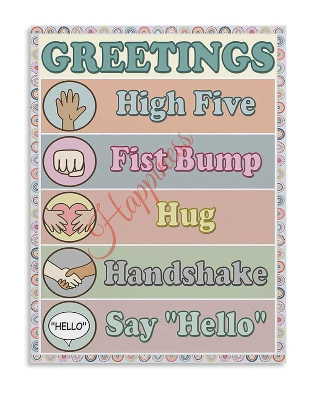 ZDVHOMCB Classroom Rules Morning Greetings Poster Social Emotional Learning SEL Chart for Elementary School Unframed,12x18inch(30x45cm)