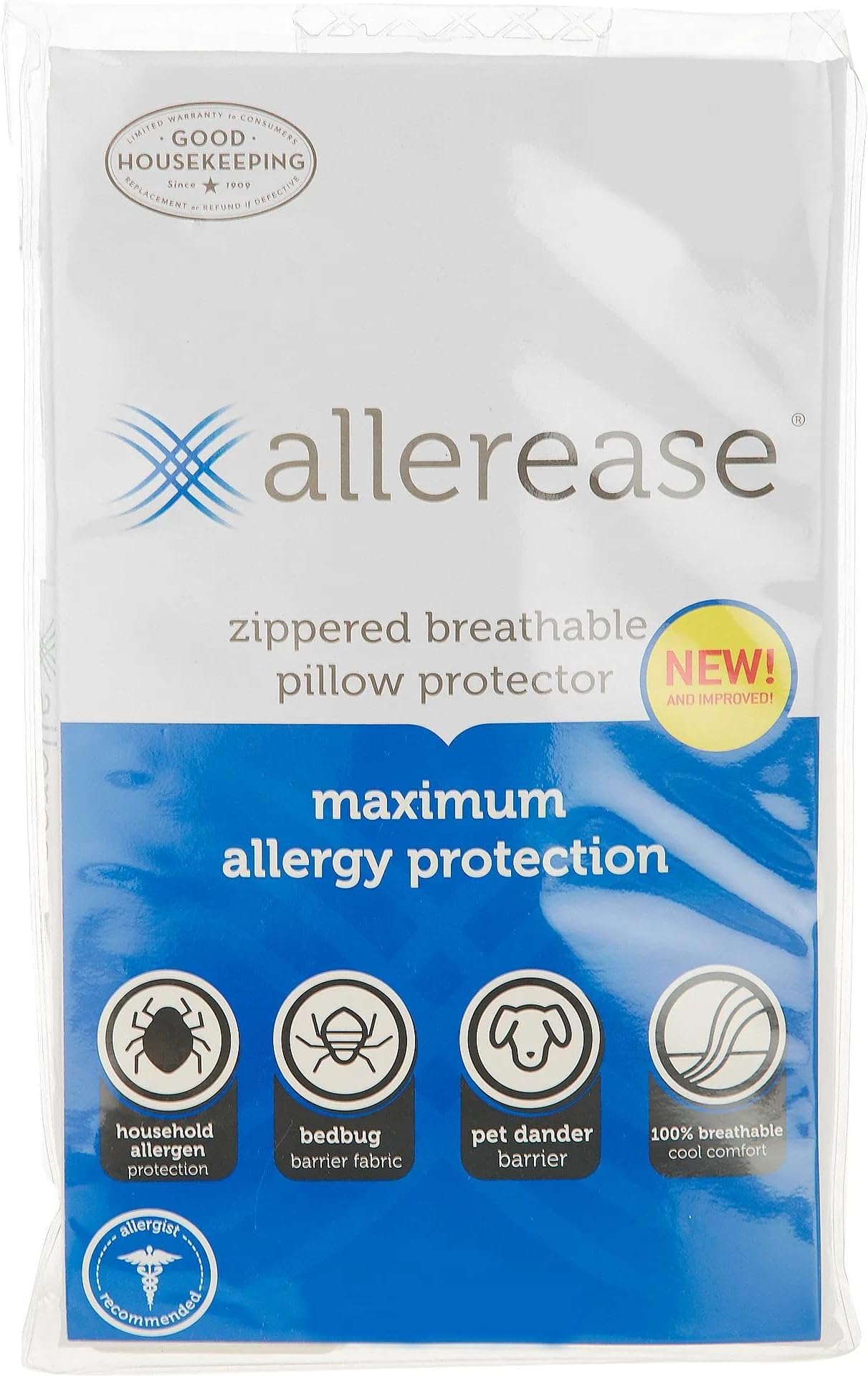 Maximum Allergy Protector, King, 1-Pack – Hypoallergenic Pillow Cover, Zippered Design Prevents Collection of Bedbugs and Allergens, Machine Washable, 1 Pack