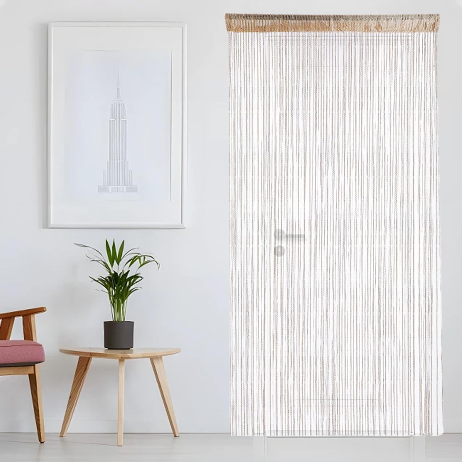 39x79 Champagne Tassel String Door Curtain, Shiny Fly Screen for Doorway Window