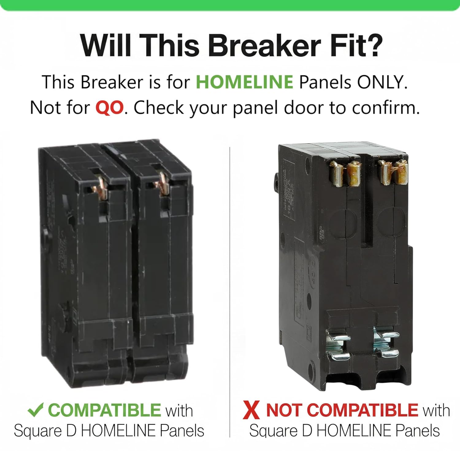 Genuine Square D HOM2100 Circuit Breaker Kit Bundle (1 Pack), 100 Amp (100A) Double Pole, 120/240V, 10kAIC, UL Listed, Plug-On for Homeline Load Centers & Panel Box, New Replacement