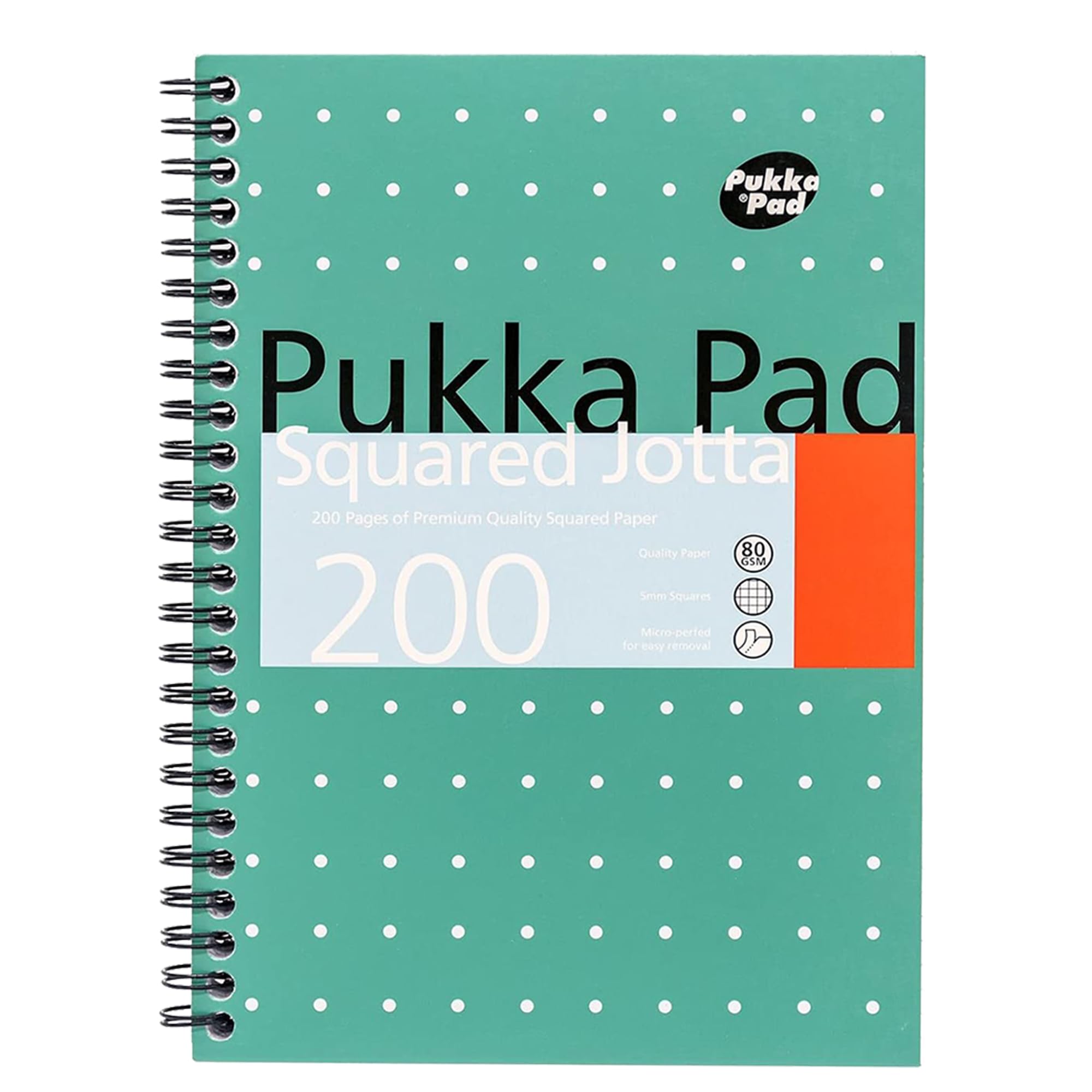 DLM Direct Pukka Pad A5 Squared Jotta Book 200 Pages Wirebound Notebook with 5mm Squares, 80GSM Paper with Perforated Edges for School Office & Journaling (Pack of 1)