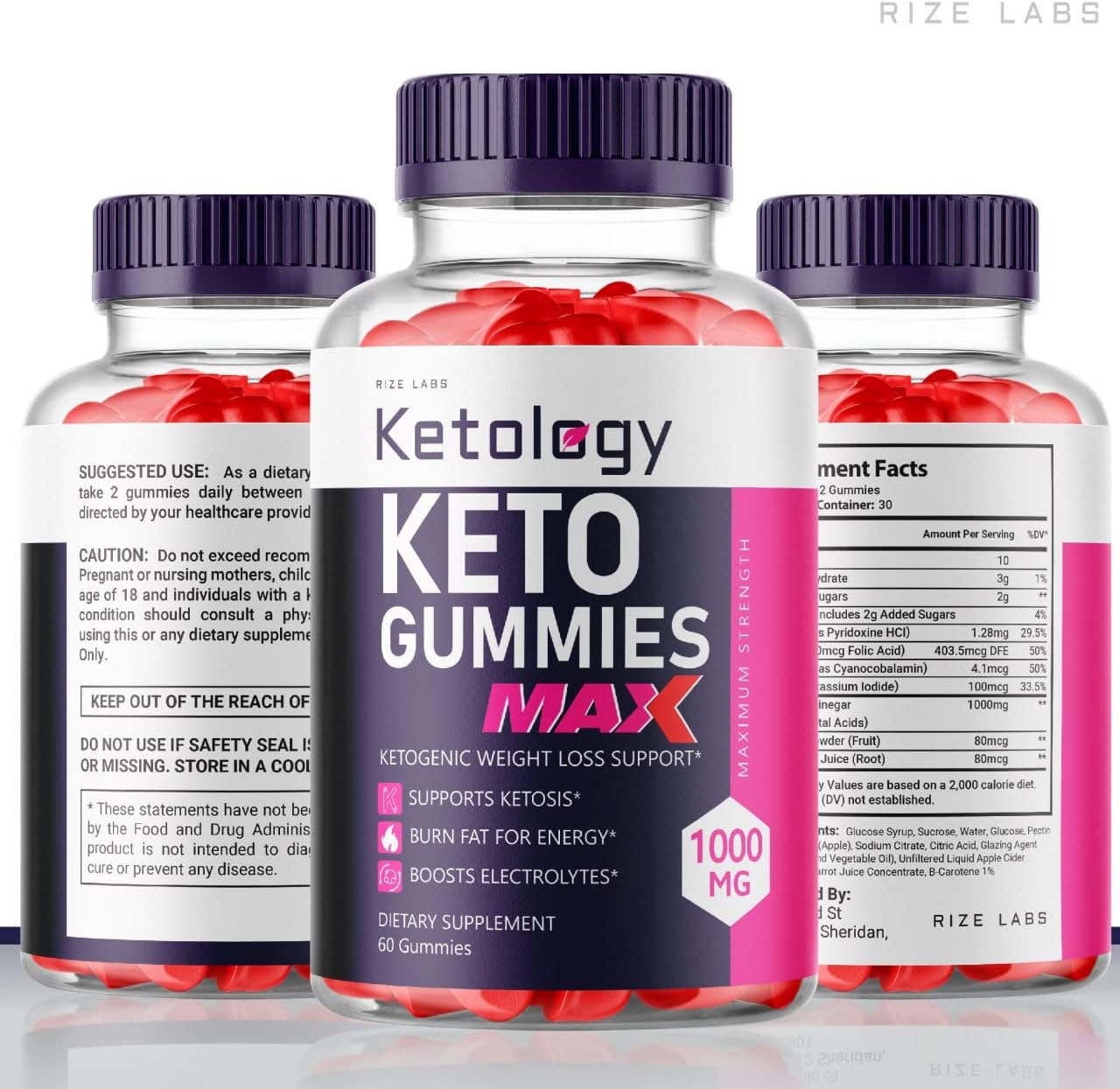 rize labs - Ketology Keto ACV Gummies - Advanced Apple Cider Vinegar Gummies (300 Gummies) (Pack of 5)