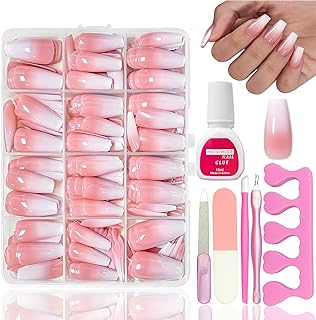 360 Stück Falsche Nägel Kit - Nude Rosa Farbverlauf Weiß Künstliche Fingernägel - Mittel Ballerina Coffin Kunstnägel Fingernägel Zum Aufkleben - Full Cover Press on Nails für Frauen Mädchen(Ballerina)