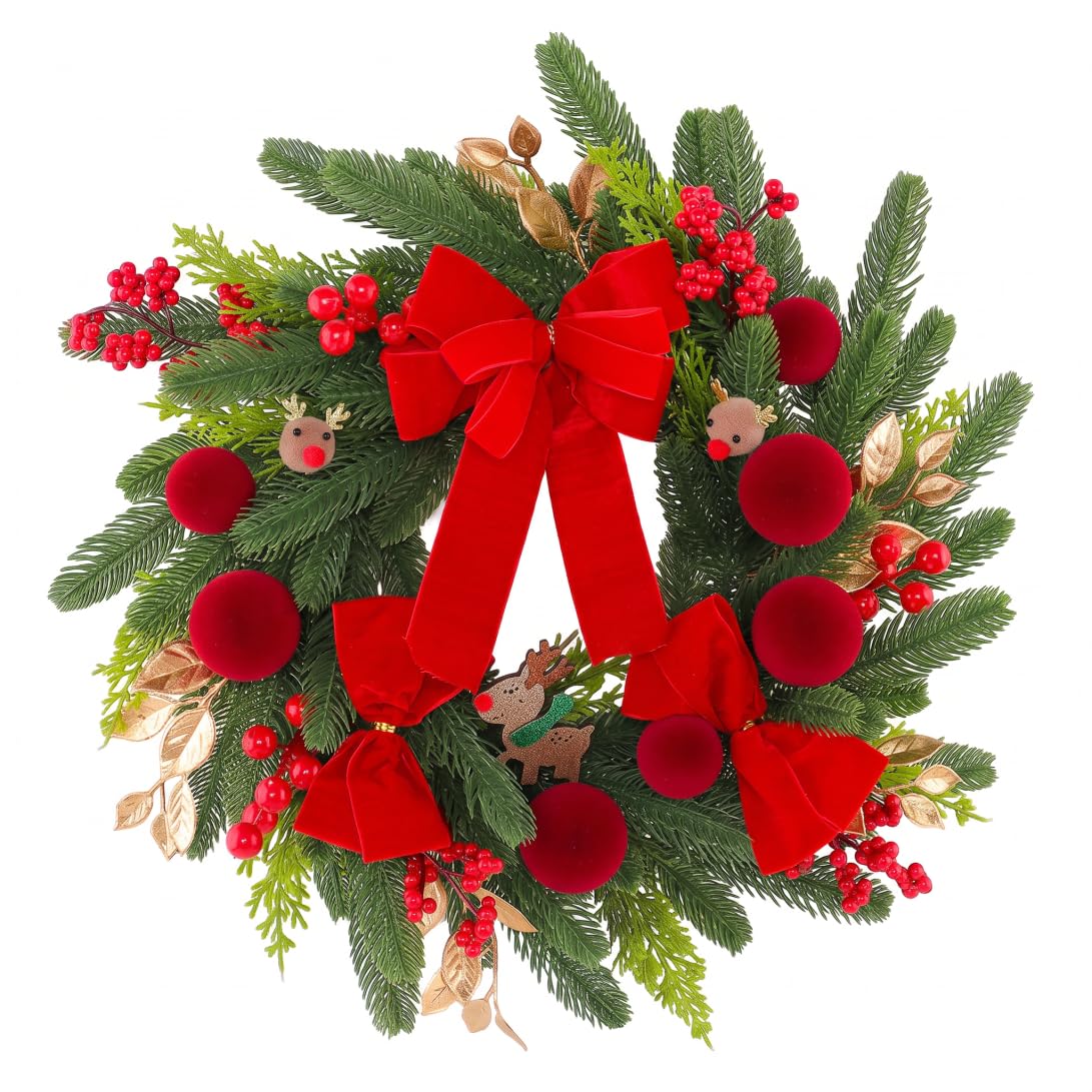 Coronas de Navidad Corona Festiva de Puerta navideña con Baya de Bola de Lazo Rojo