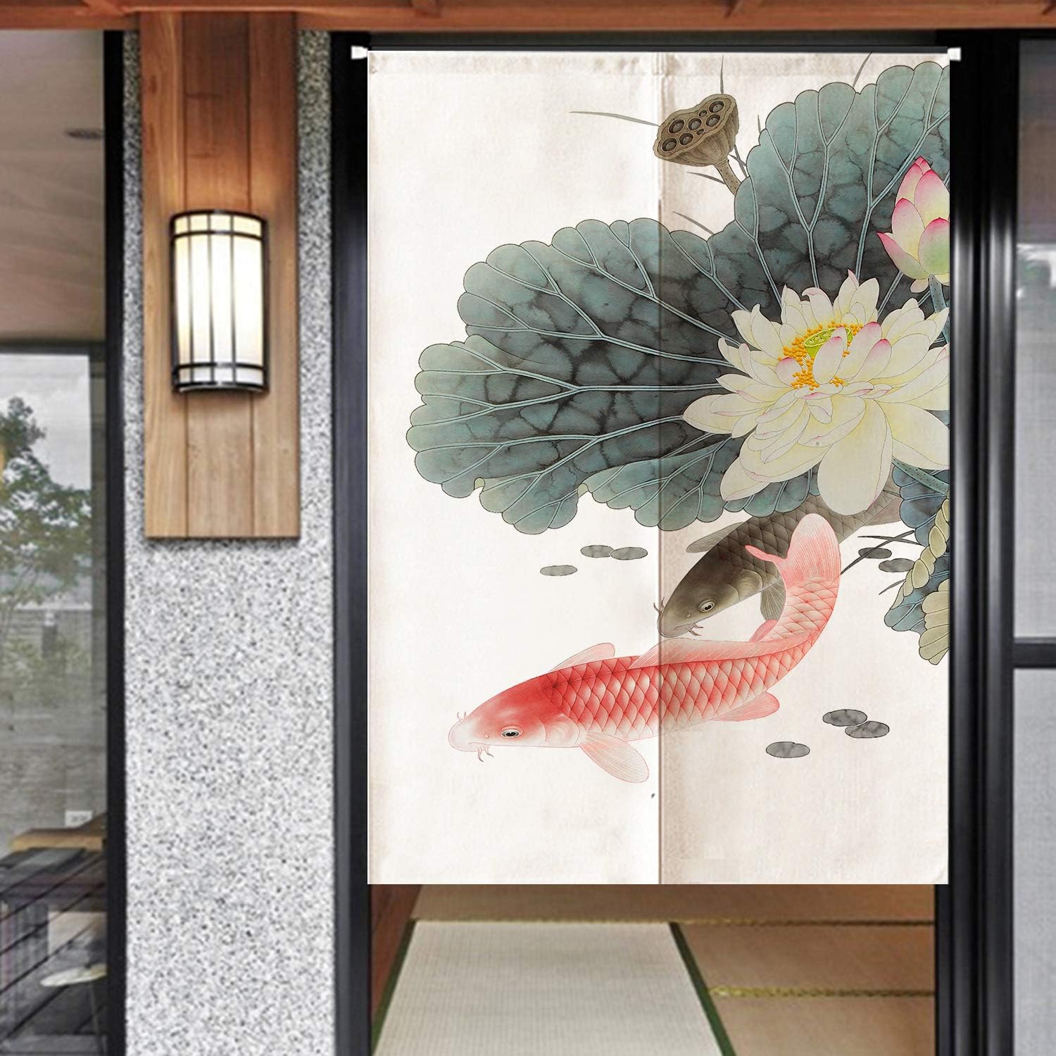 Ofat Home Chinese Cute Modern Style Good Fortune Cat Door Curtain Cotton Linen 33.5"x 59" Door Curtain for Home Decor