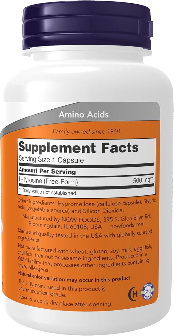 NOW Supplements, L-Tyrosine 500 mg, Supports Mental Alertness*, 120 Caps