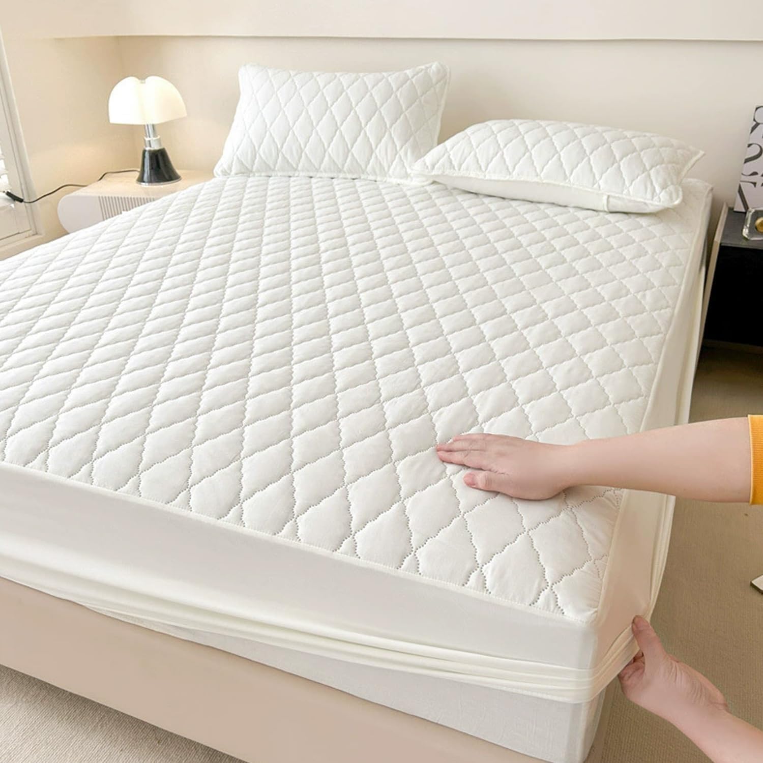 Deep Fitted Sheet,Solid Color Quilted Waterproof Deep Pocket Fitted Sheets, Elderly Kids Bedroom Urine-Proof Mattress Protector(C,90 * 190cm)