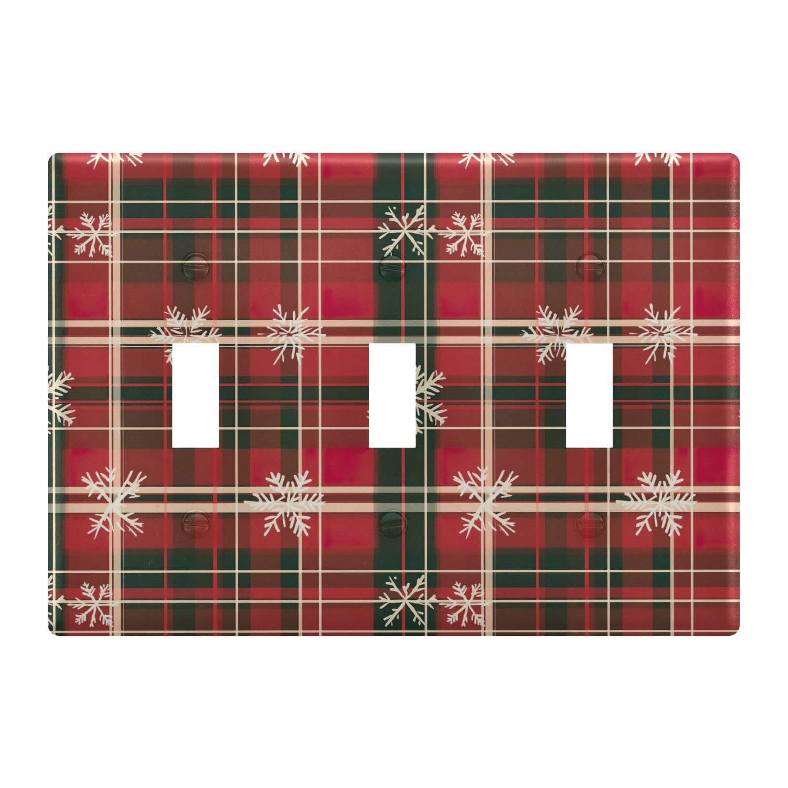 Light Switch Cover Christmas Snowflake Red Green Buffalo Plaid Wall Plates for Electrical Outlets 3 Gang 202b7056