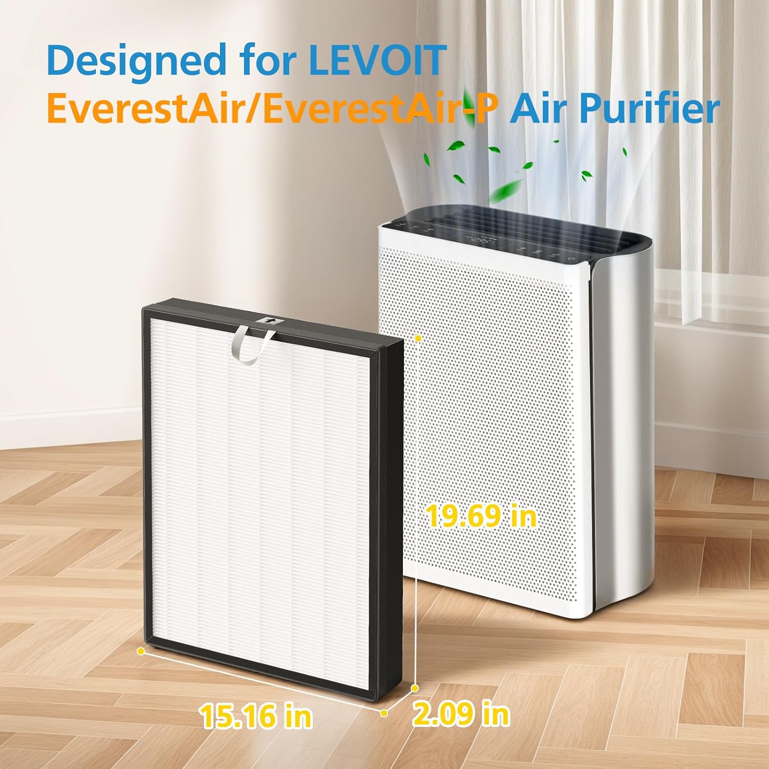 EverestAir Replacement Filter Compatible with Levoit EverestAir-P Air Purifier, 3-In-1 HEAP with Activated Carbon Filter for Home Large Room, 2 Pack