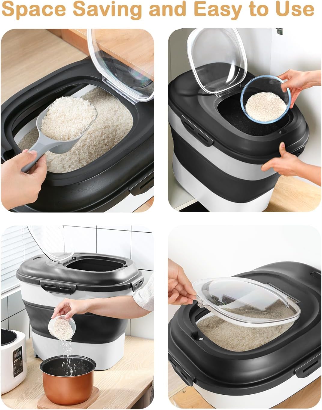 Collapsible Pet Food Storage with Airtight Lid, Wheels, and Scoop for Freshness