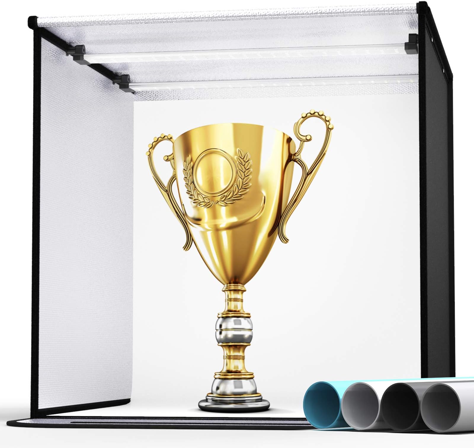 Photo Box, SAMTIAN Photo Studio 60cm × 60cm × 60cm Photo Shooting Tents Studio Light Box 126 LED Photography Large Light Tent with 4pcs Colour Backdrops (White/Grey/Blue/Black) …