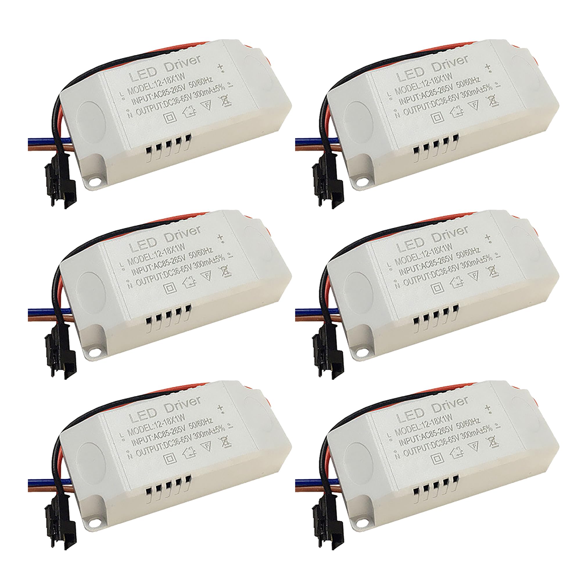 Trasformatore LED 12 – 18 W, trasformatore LED da 230 V a 36 – 65 VDC, alimentatore di rete per strisce luminose LED, faretti LED, confezione da 6
