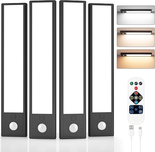 Miniatura 9 de Luz de 44 LED con sensor de movimiento para debajo del gabinete, control remoto de 3 colores de temperatura regulable, luz magnética recargable para