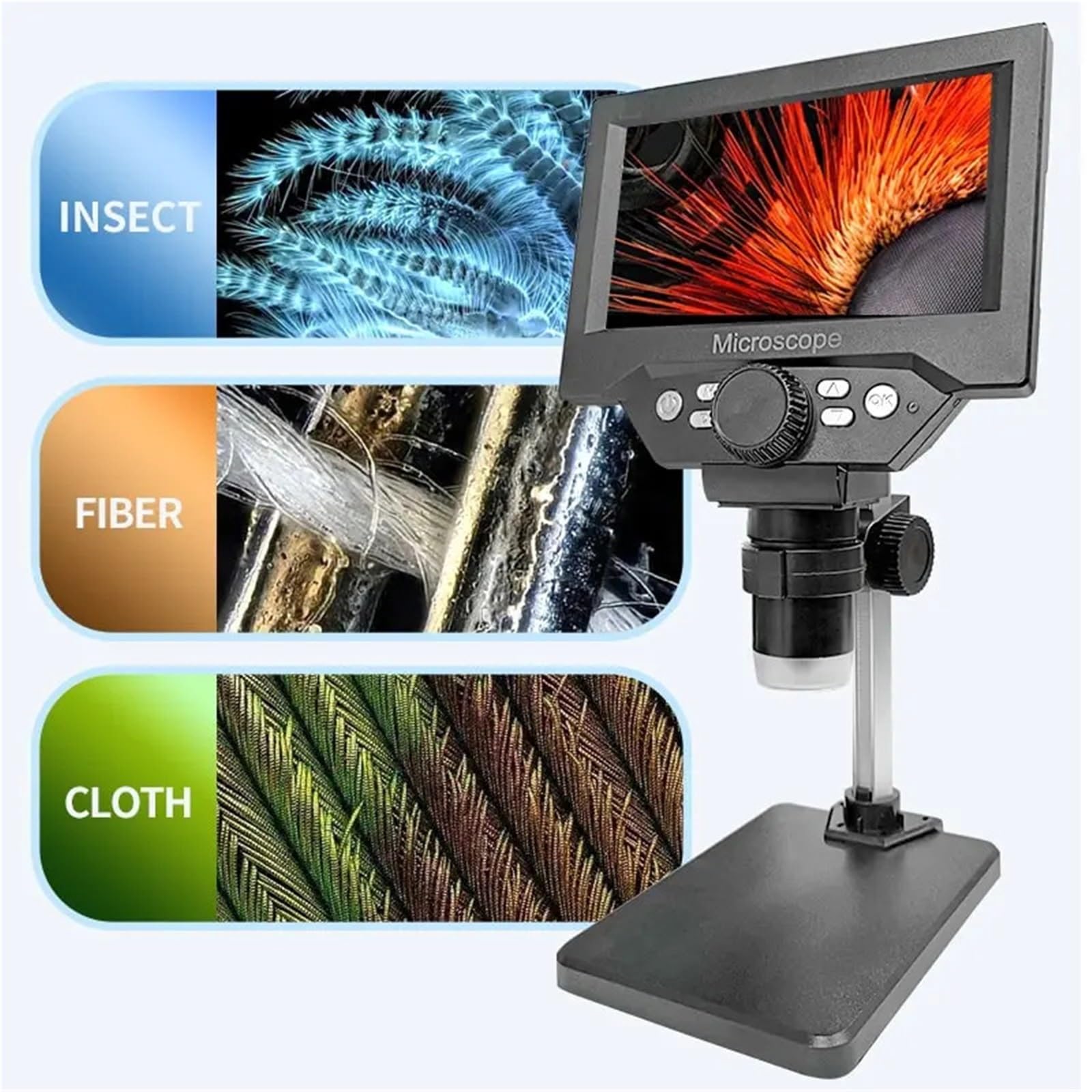 Digitales Mikroskop. 5,5" LCD Digitalmikroskop 1000X 1080P Vergrößerung Tragbar