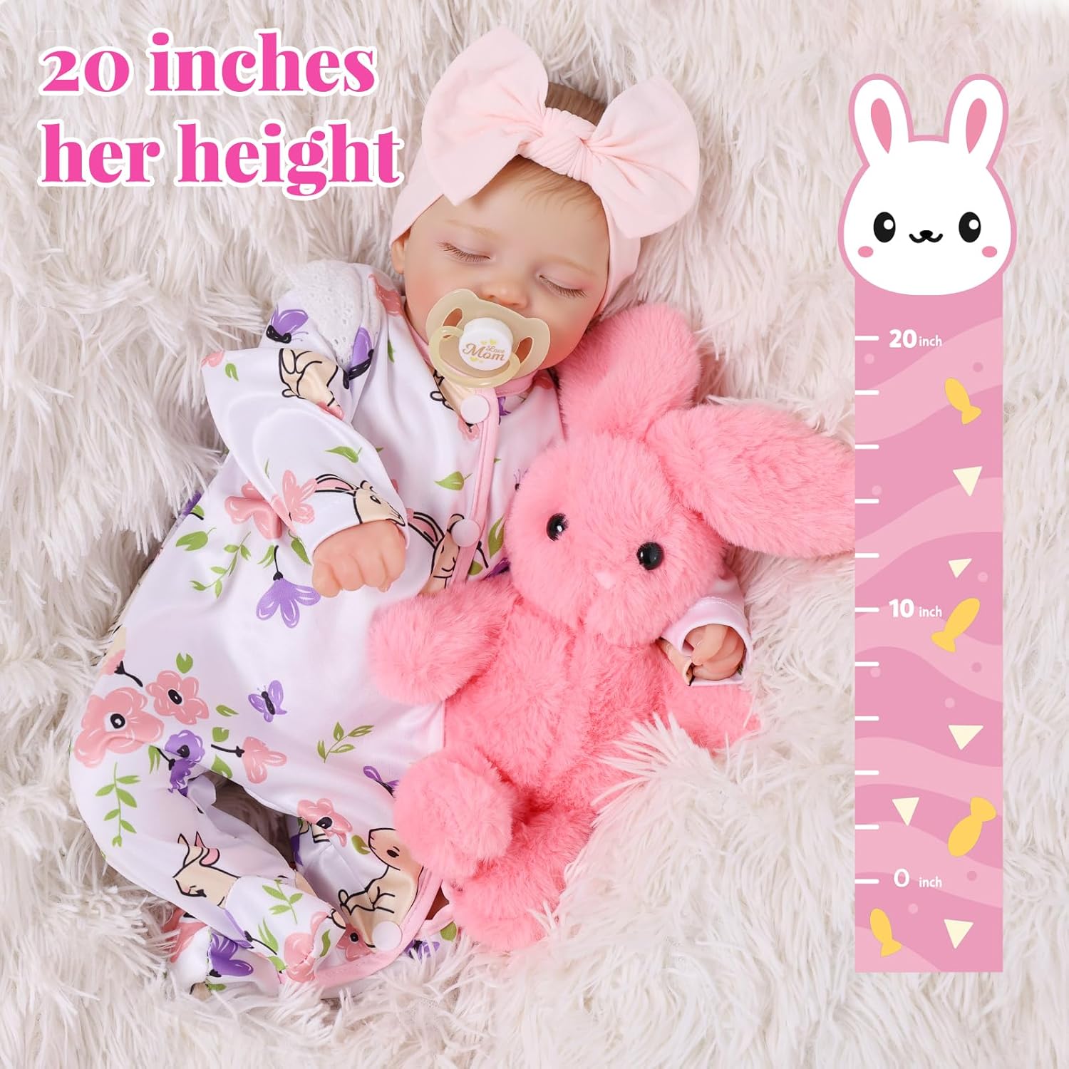 BABESIDE 20 Inch Reborn Baby Doll with Bassinet Basket, Lifelike Soft Body Newborn Girl Doll, Vinyl Head & Cloth Body, Feeding Kit & Gift Box, for Kids Age 3+