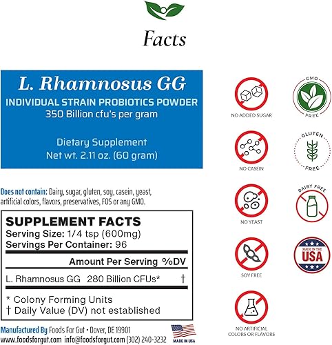 Miniatura 2 de Lactobacillus Rhamnosus GG Probiotic Powder 350 mil millones de ufc Fabricado en Estados Unidos Sin aditivos Directo del fabricante Sin