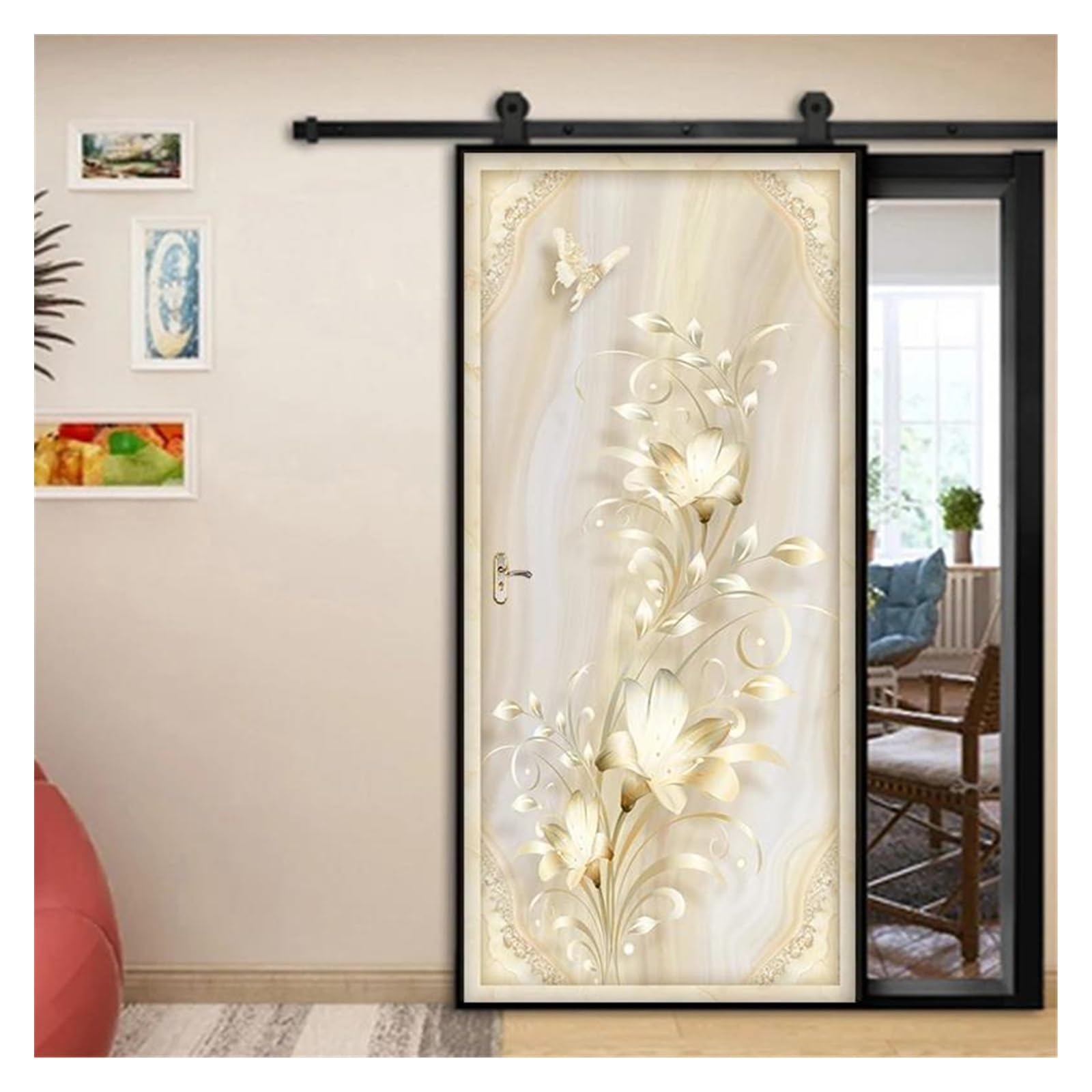 Papier peint à fleurs autocollant en PVC imperméable pour rénover une porte de salon