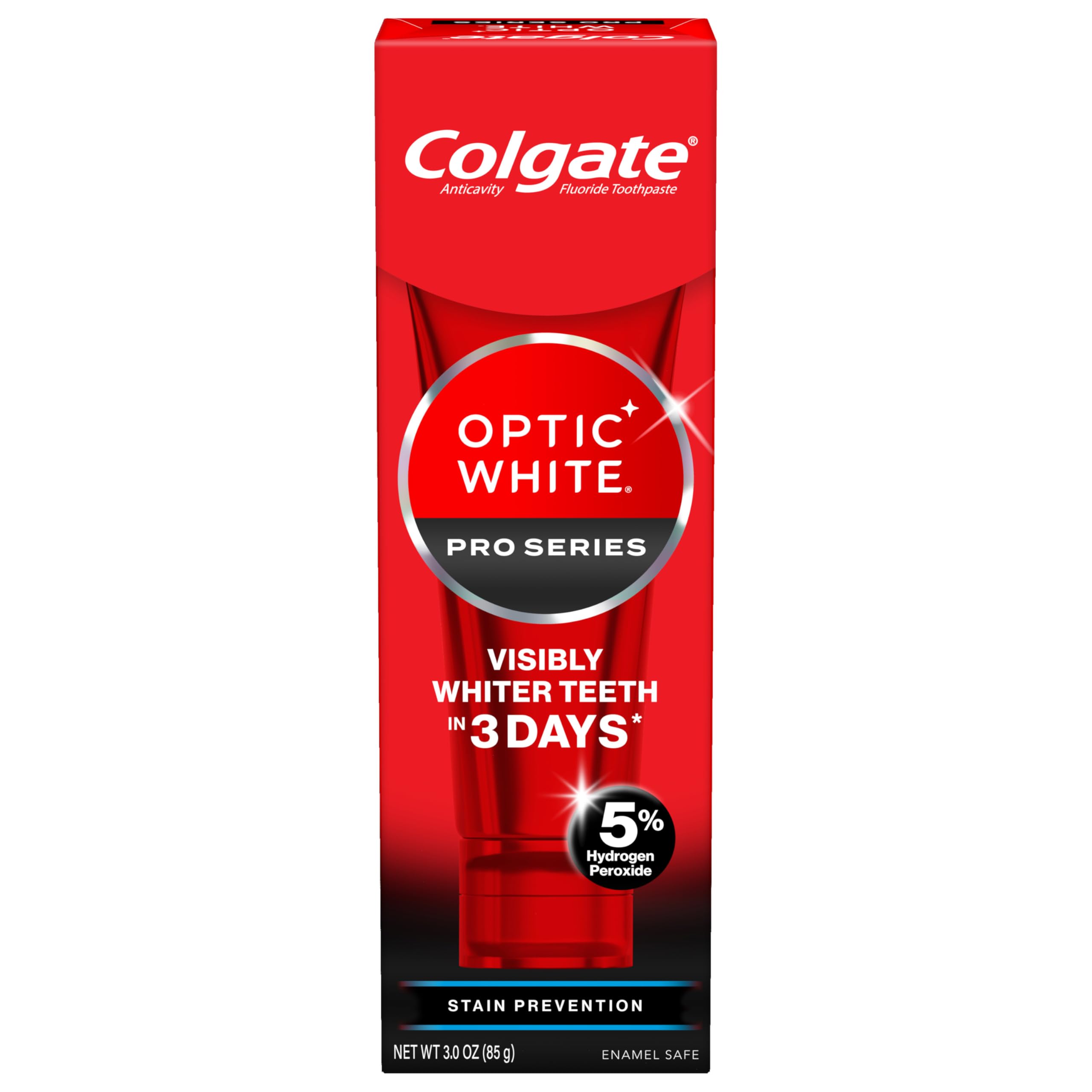 Optic White Pro Series Whitening Toothpaste with 5% Hydrogen Peroxide, Stain Prevention, 3 Oz Tube
