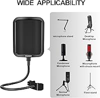 Vista 6 de Aokeo Filtro pop de metal, capa de malla metálica para micrófono Hyperx QuadCast, Blue Yeti y otros micrófonos, escudo pop con brazo flexible