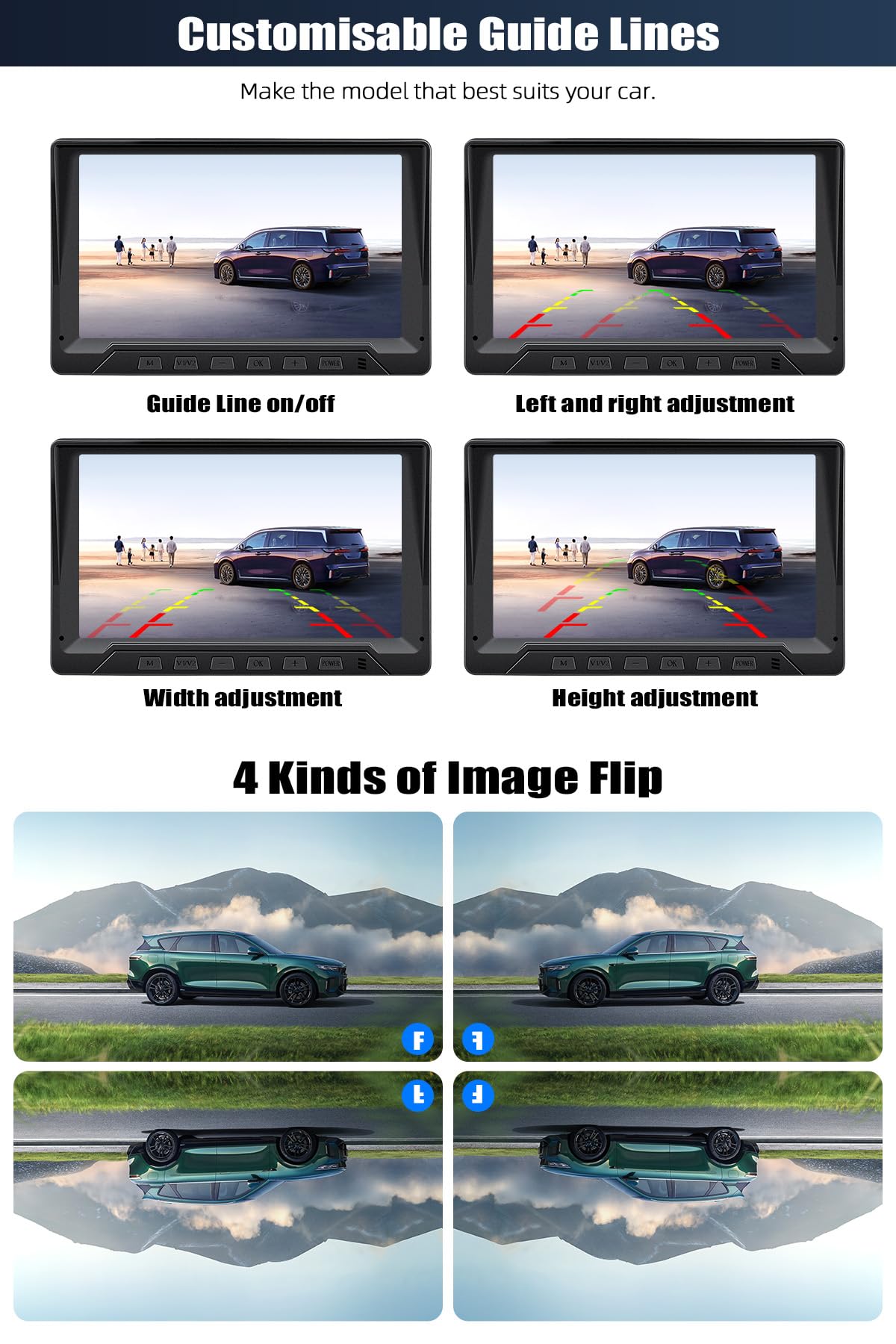 SIXWIN Caméra de recul de Voiture, 8 Pouces Moniteur avec 2xIP69 Étanche Vision Nocturne Caméras,2x20m de Câble pour Camions,Bus,Tracteur,agricole,remorque