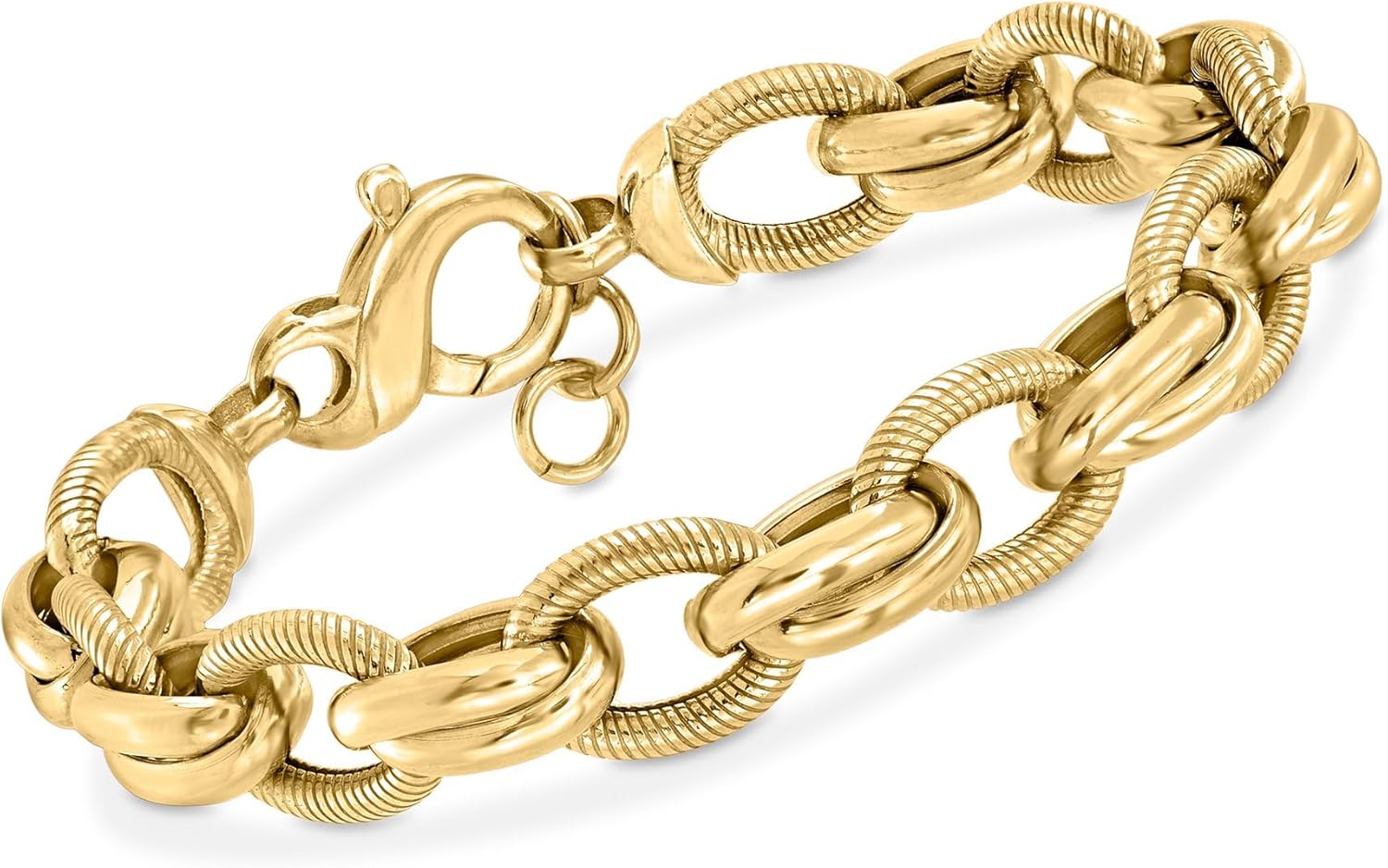 Ross-Simons Italian 18kt Gold Over Sterling Textured and Polished Multi-Link Bracelet