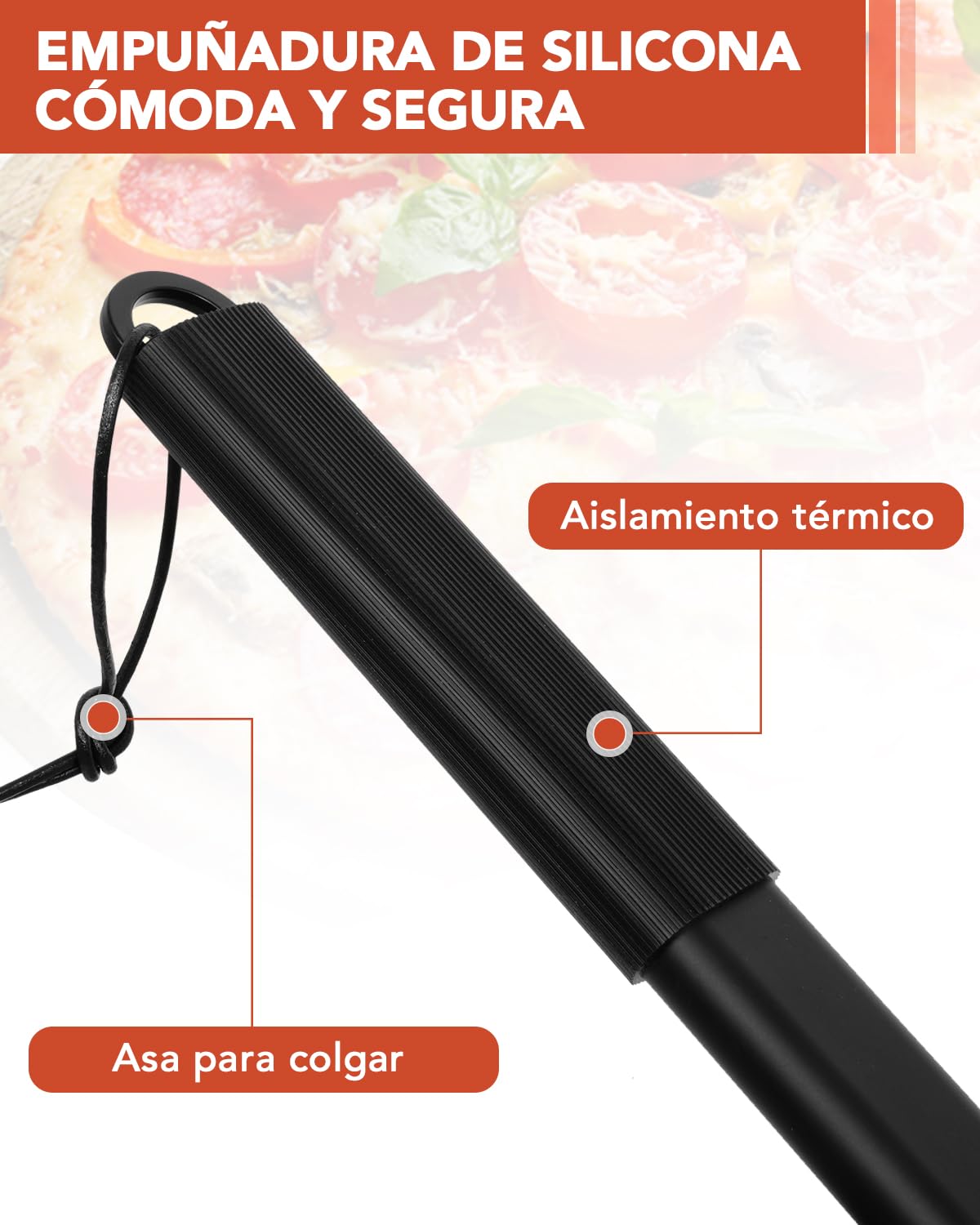 SOUTHGATE Pala para Pizza Horno Perforada, 30 x 36 x 74 cm, Pala Perforada de Aluminio Anodizado Duro para Deslizarse Fácilmente Sobre Piedra para Pizza, Empujador de Pizza con Mango de Silicona