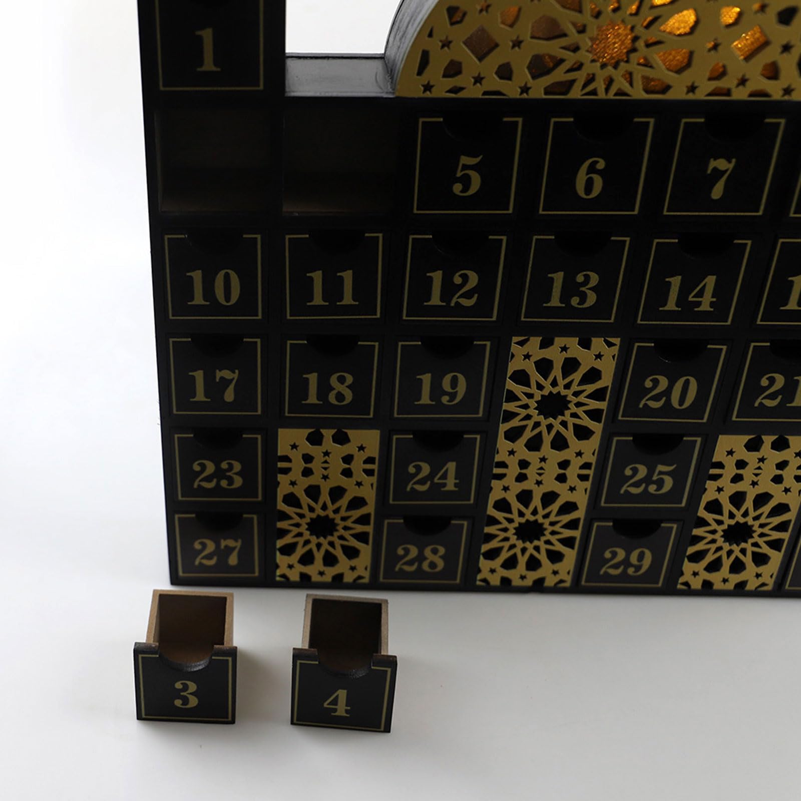Eid - Calendario de cuenta regresiva de madera con luz LED, calendario de Adviento para niños y adultos, decoración del hogar, fiesta, regalo, calendario de Adviento