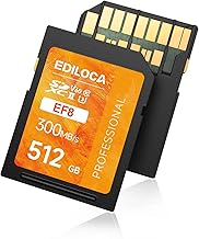Carte SD V60 UHS-II 512 Go, Carte mémoire SDXC avec jusqu'à 300 Mo/s en Lecture, 200 Mo/s en écriture pour la vidéo 4K/6K et la Photographie Professionnelle (U3, V60, Classe 10, Carte SD UHS-II)