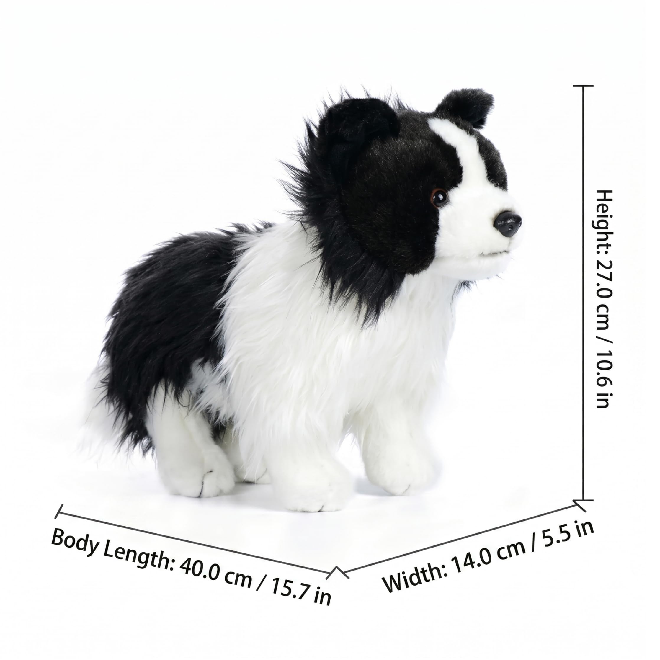 Peluche Border Collie, Animal de Peluche Border Collie Realista - Peluches para Perros Suaves, Blanco y Negro, 27 cm/10, 63 Pulgadas, Perro de, Juguete Suave Realista, Blanco Negro