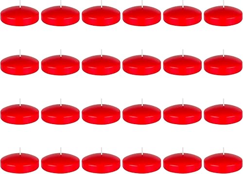 Mega Candles 24 velas flotantes rojas sin perfume, vela de cera vertida a mano de 3 pulgadas de diámetro, decoración del hogar, recepciones de boda,