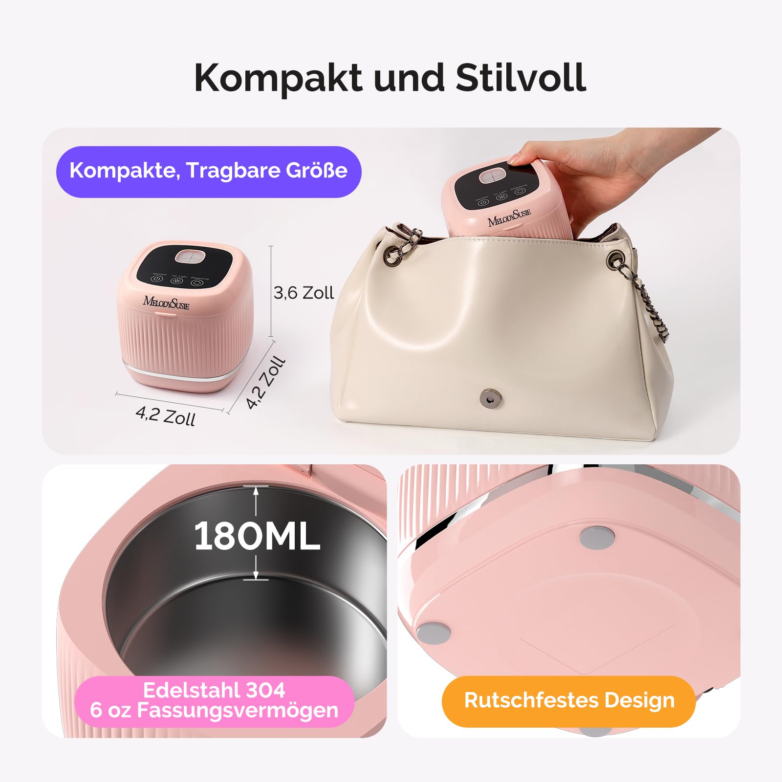 MelodySusie 2-in-1 Reinigungsgerät für Nagelwerkzeuge, UV Sterilisator mit 3 Timer-Modi Multifunktionale für Nagelfeilen, Nagel Pinsel, Nagelknipser, Schmuckreinigung, für Salon und Home, Rosa