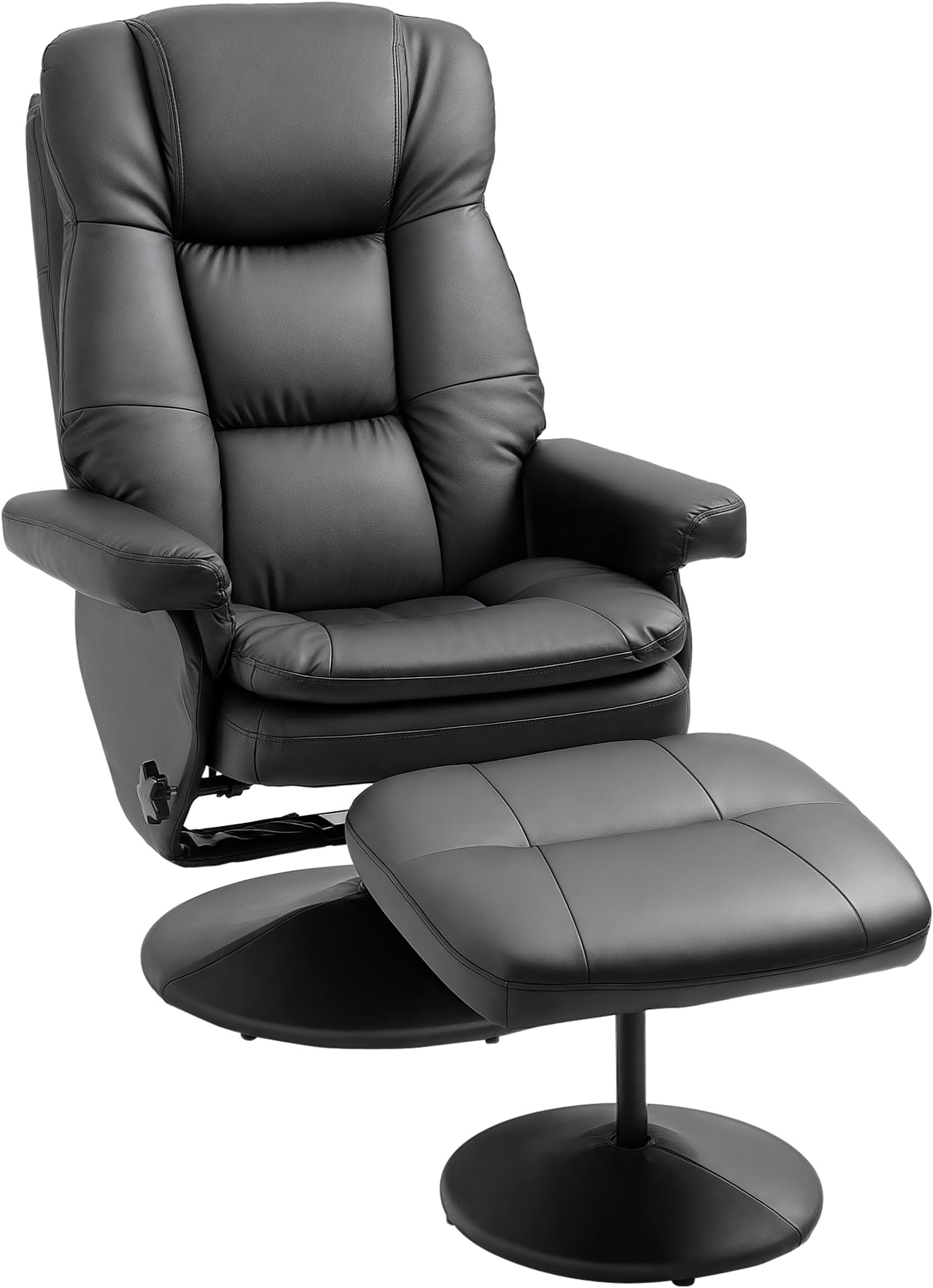 HOMCOM Swivel Recliner with Ottoman, PU Leather Reclining Chair with Ottoman, Upholstered Recliner and Footrest with Wrapped Base for Living Room, Bedroom and Home Office, Black
