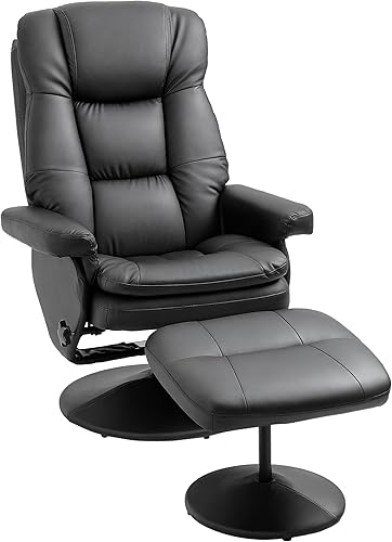 HOMCOM Sillón reclinable giratorio con otomana, silla reclinable de piel sintética con otomana, reclinable tapizado y reposapiés con base envuelta