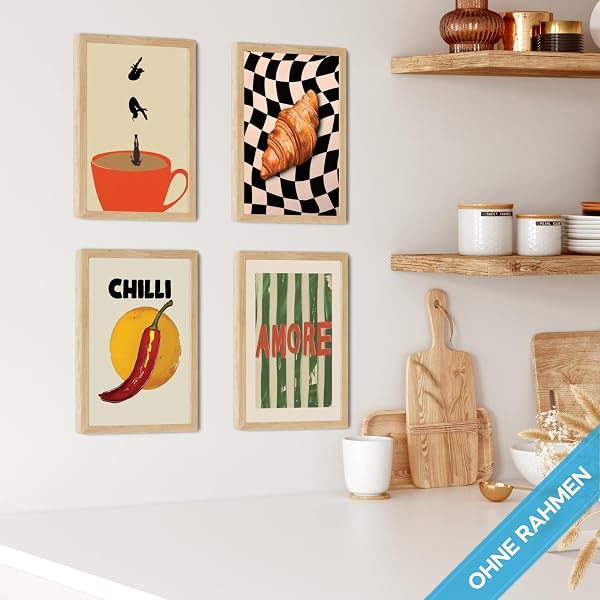 mojoliving Poster Kaffee Bilder Kaffee Bild Wandbilder für die Küche Poster Aesthetic Deko Küchenbilder Vintage Bilder Wohnzimmer Deko Küche (Amore Croissant, 4x A4 | ohne Rahmen) - 5